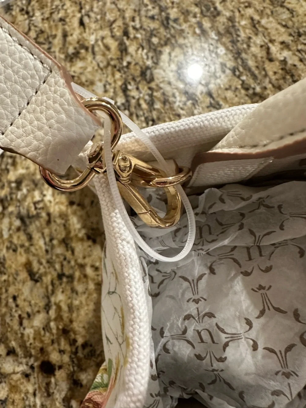 Nanette Lepore White Floral Satchel with Pink and Green Stripe - Picture 12 of 15